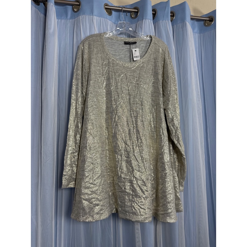 Lane Bryant Tunic Womens 22/24 Silver Gold Metallic Sparkle Long Sleeve NWT
